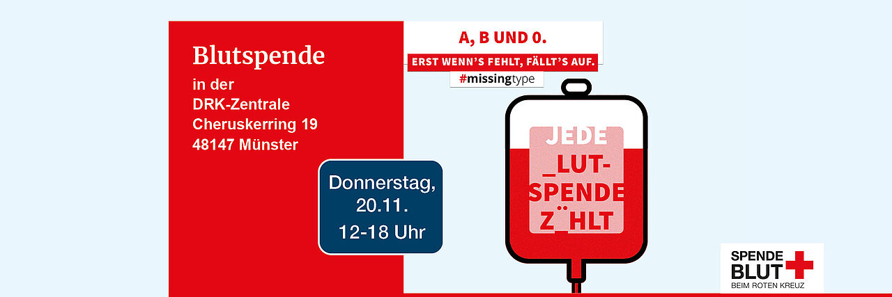 Blutspendetermin DRK-Zentrale Eine Grafik mit einer stilisierten Blutkonserve.